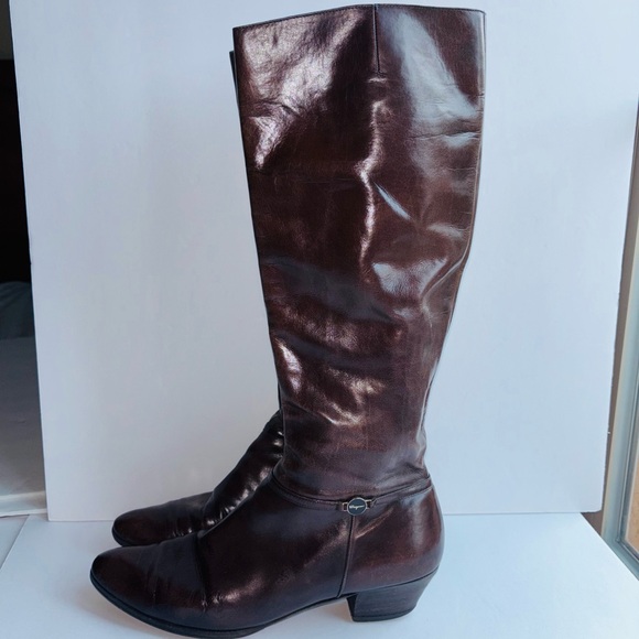 Salvatore Ferragamo KNEE HIGH Leather Boots Side Zip Brown Size 9 Made In Italy - Picture 16 of 16